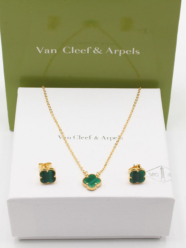 طقم فان كليف ناعم 2 قطع اطقم van cleef اخضر ذهبي