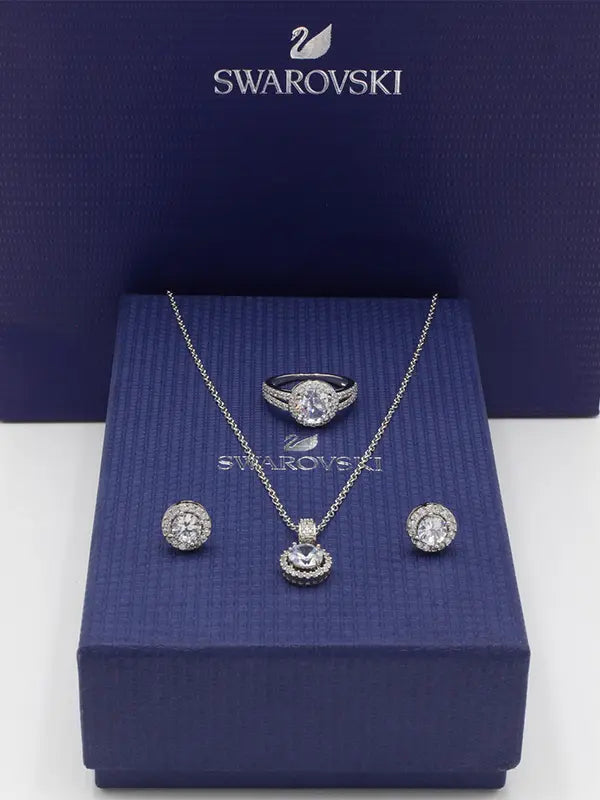 طقم سواروفسكي 3 قطع فضي اطقم Swarovski