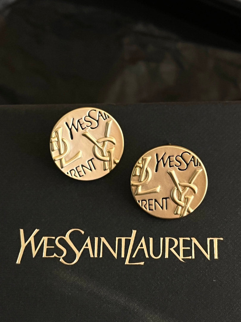 حلق ايف سان لوران مدور حلق ysl ذهبي