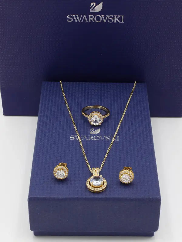 طقم سواروفسكي 3 قطع ذهبي زركون اطقم Swarovski