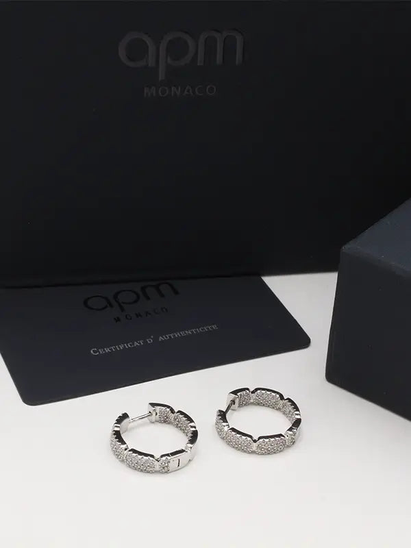حلق اي بي ام الجديد فضي فل زركون لوقو حلق APM