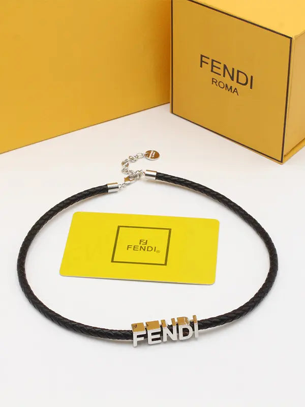 تشوكر فندي بلاك ليذر لوقو سلسال fendi
