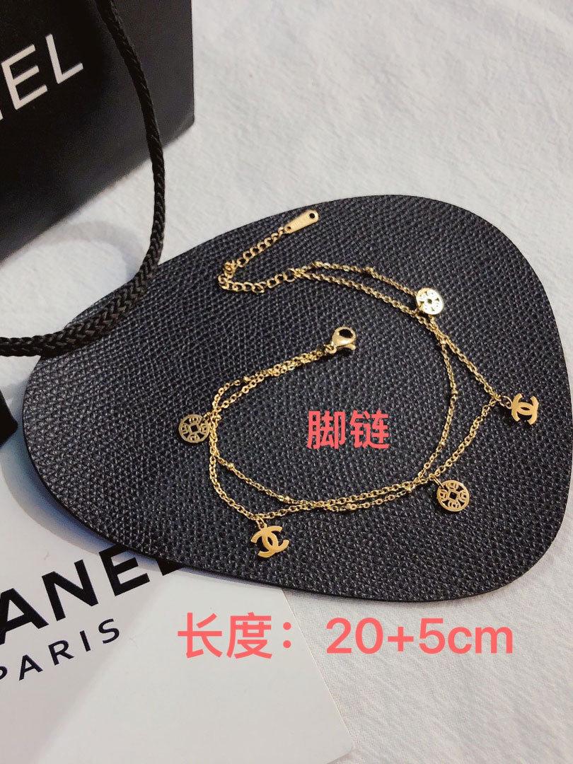 خلخال شانيل ذهبي طبقتين خلاخل chanel