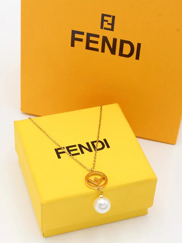 سلسال فندي ميتال بيرل لوقو سلسال fendi
