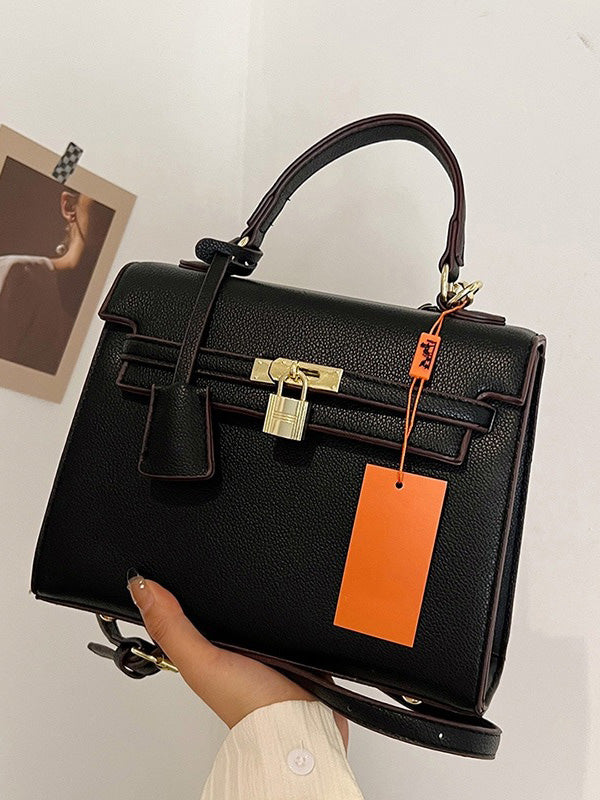 حقيبة نسائية انيقة اسود بحزام قفل شنط وحقائب شنط اسود حواف بني