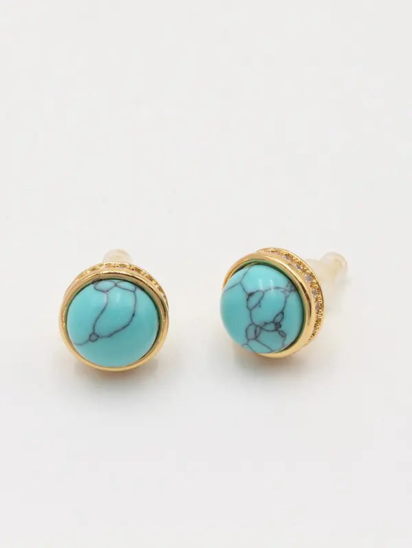 حلق حجر تركواز مدور زركون حلق new