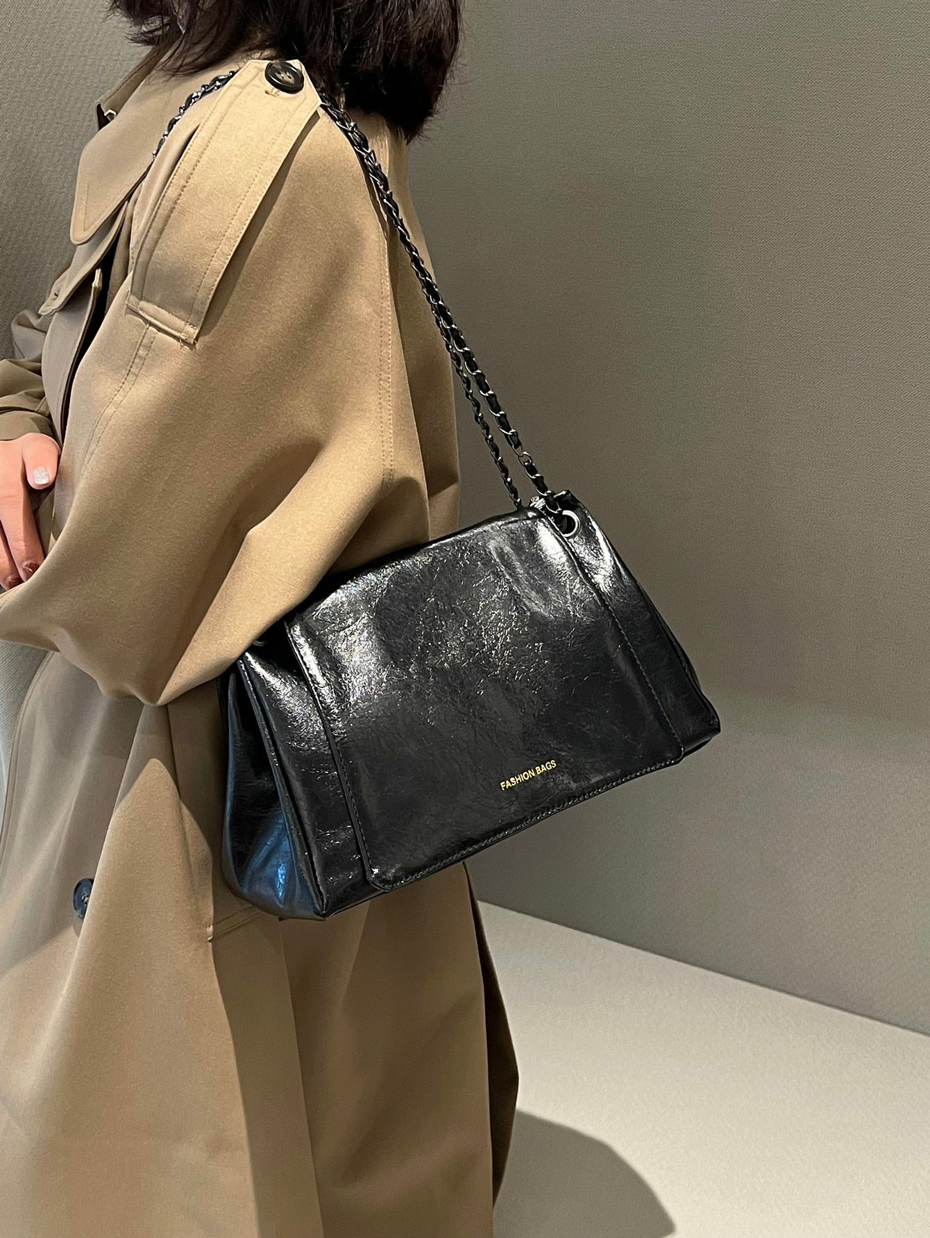 حقيبة كتف بحزام سلسلة شنط وحقائب شنط اسود