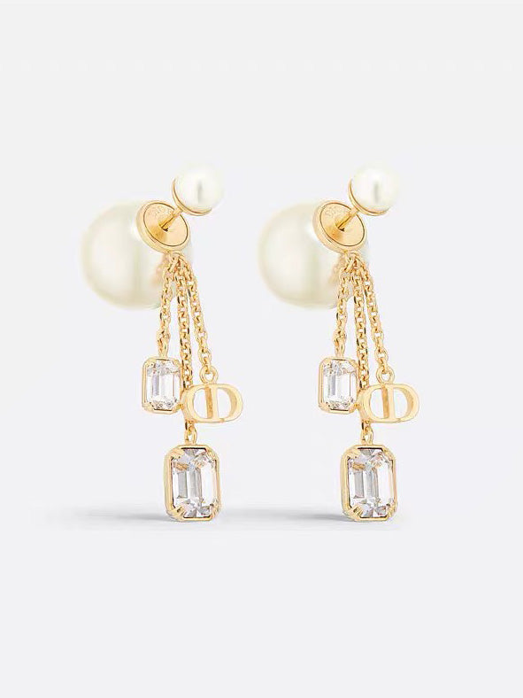 حلق ديور لولو طويل لاينز زركون حلق dior ذهبي