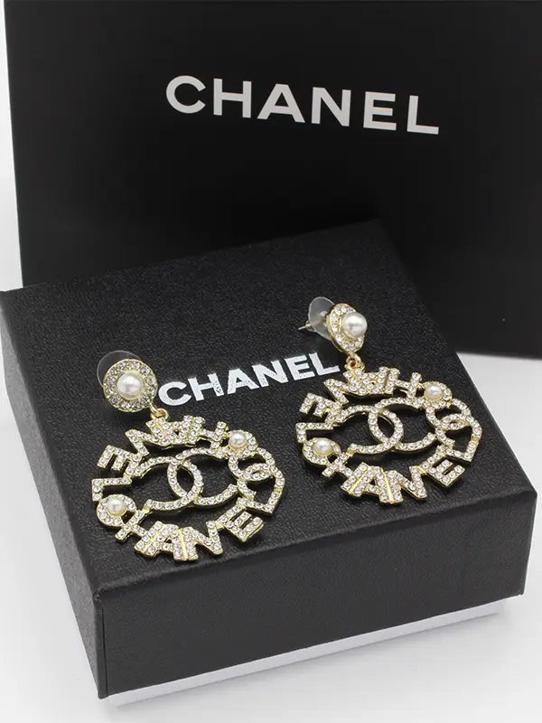 حلق شانيل كبير لولو وكريستال لوقو حلق chanel