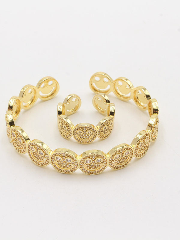 اسواره وخاتم سمايلي فيس زركون اسواره Jewel ذهبي