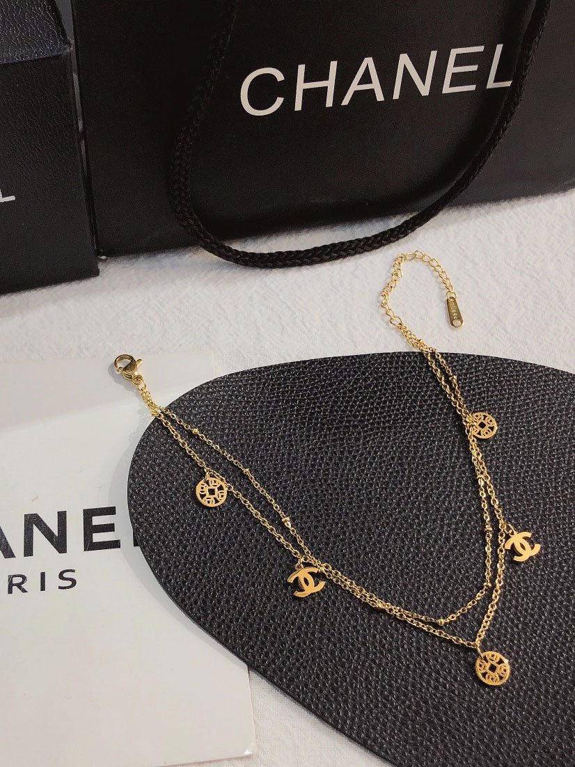خلخال شانيل ذهبي طبقتين خلاخل chanel