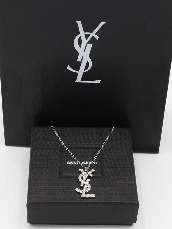 سلسال ايف سان لوران تعليقه زركون لوقو سلسال ysl فضي