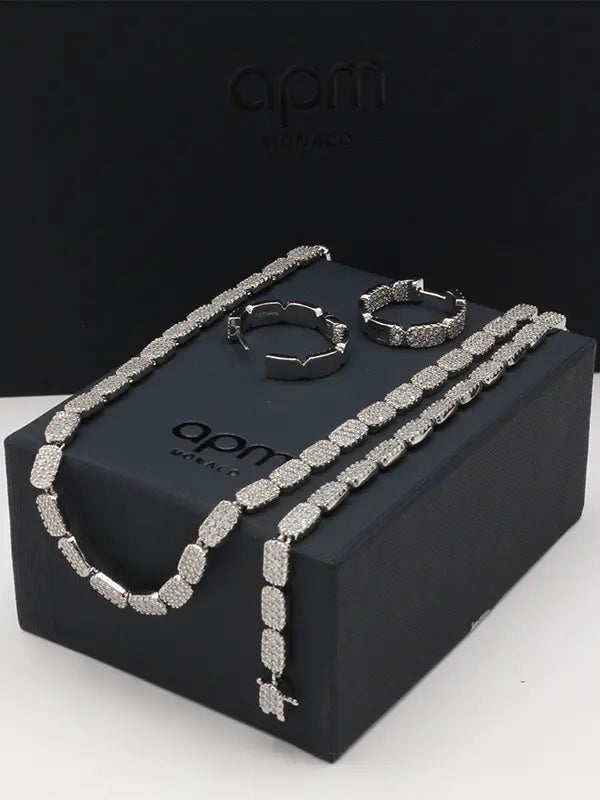 طقم اي بي ام زركون لوقو فضي اطقم APM