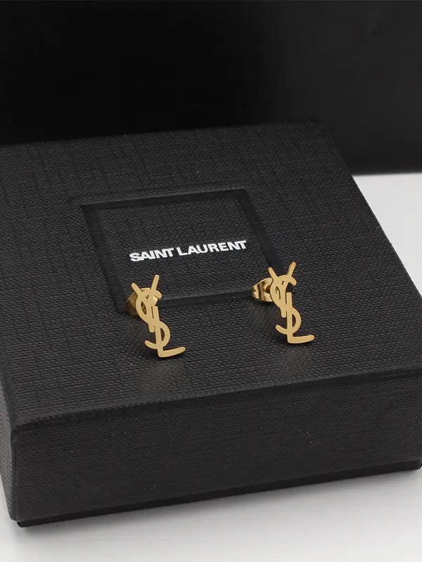 حلق ايف سان لوران صغير ميتال حلق ysl ذهبي