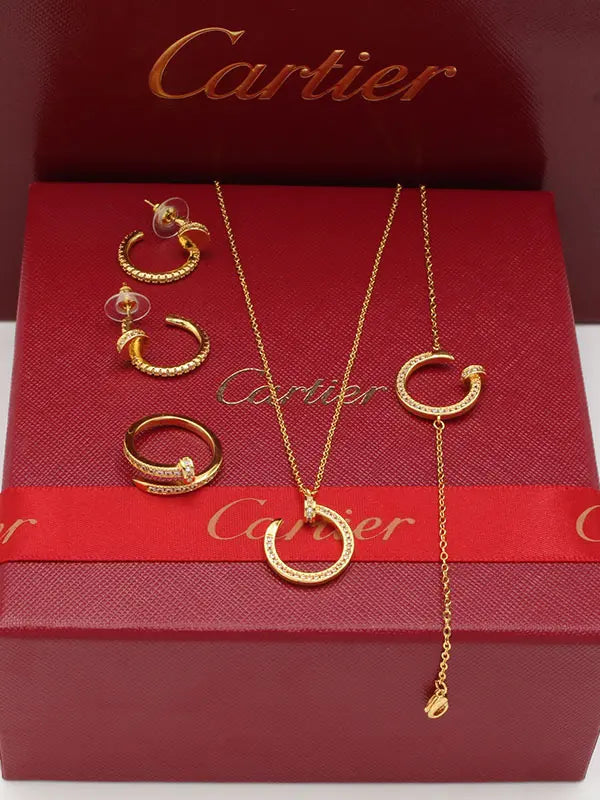 طقم كارتير مسمار ناعم 3 قطع زركون اطقم CARTIER ذهبي