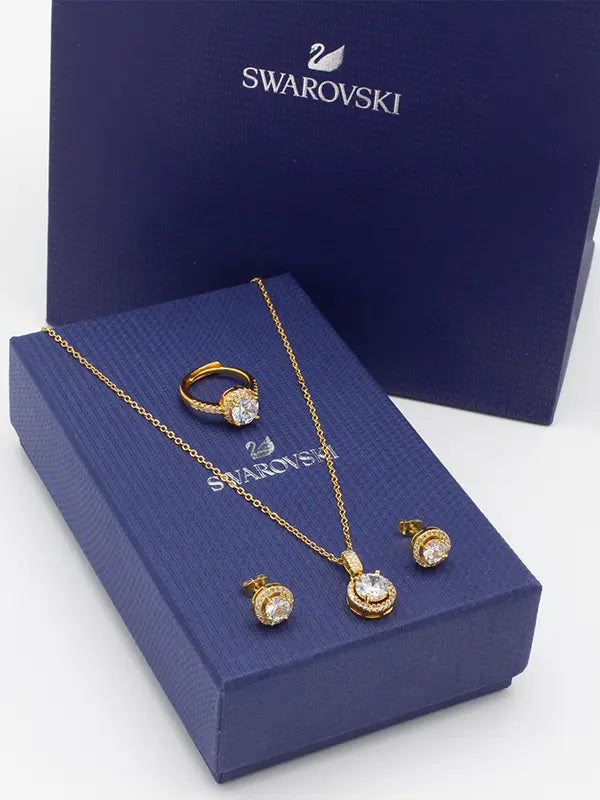 طقم سواروفسكي 3 قطع ذهبي اطقم Swarovski