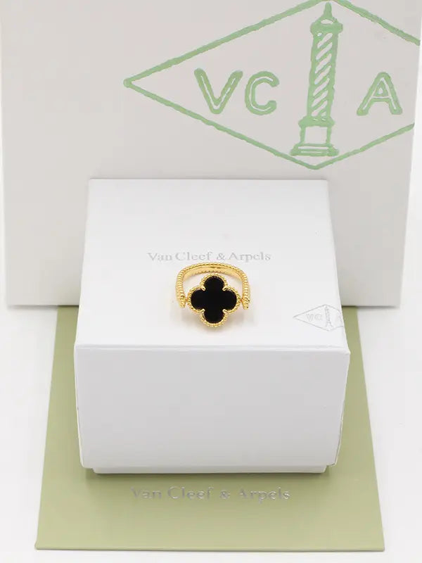 خاتم فان كليف الجديد متحرك وجهين لوقو خواتم van cleef اسود ذهبي 7
