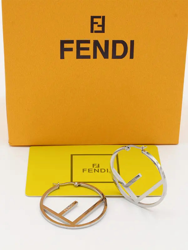 حلق فندي مدور كبير فلات لوقو حلق fendi