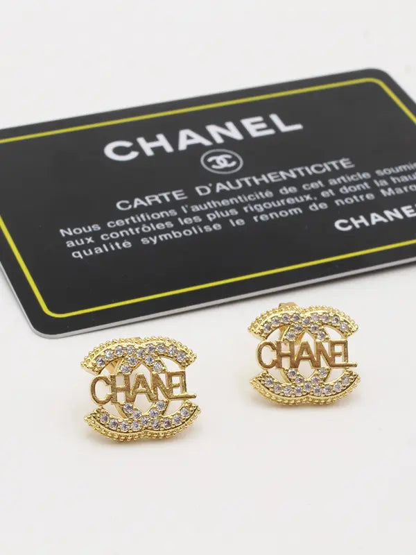 حلق شانيل زركون لوقو قولد حلق chanel ذهبي