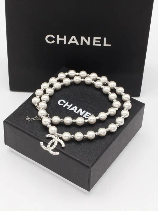 سلسال شانيل عقد لولو فضي سلسال chanel