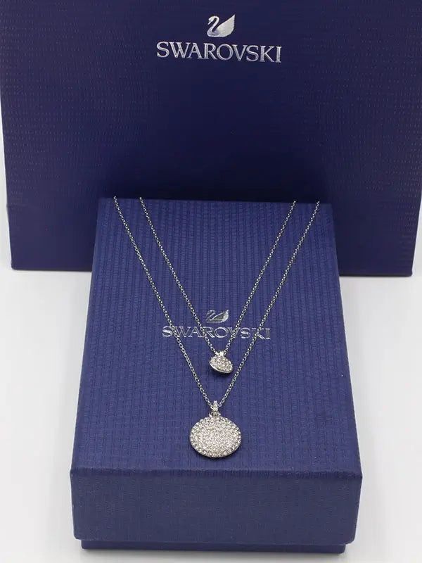 سلسال سواروفسكي ستون دبل لاينز لوقو سلسال Swarovski فضي