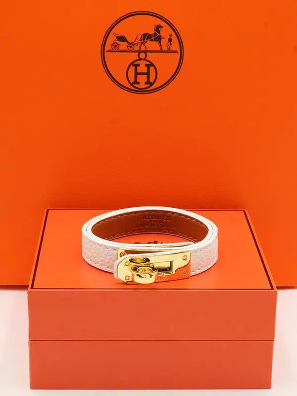 اسوارة هيرمز جلد ماستر لوقو اسواره HERMES ابيض