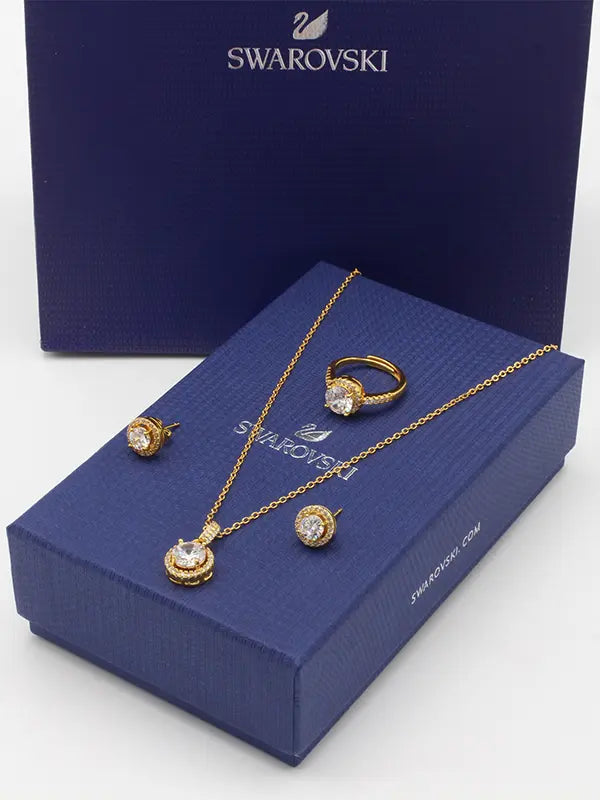 طقم سواروفسكي 3 قطع ذهبي اطقم Swarovski