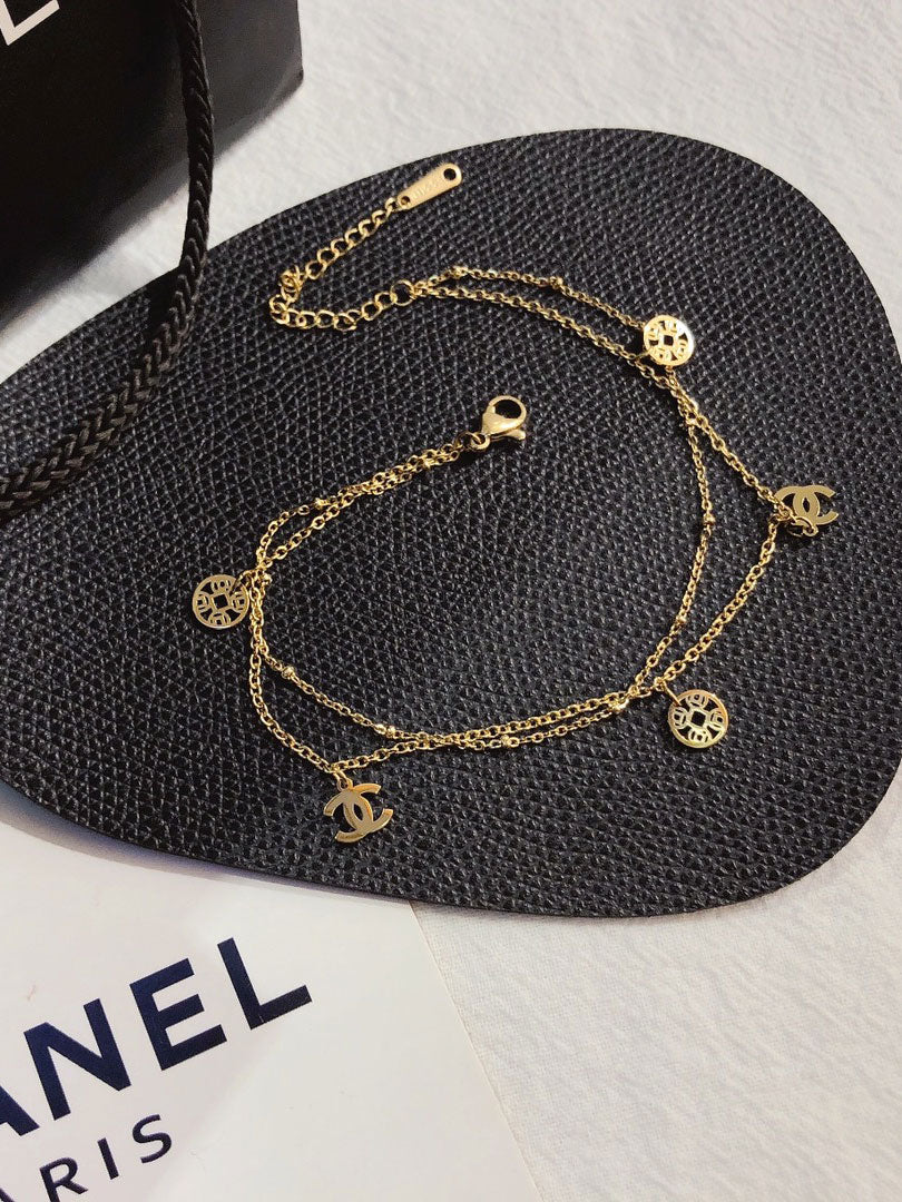خلخال شانيل ذهبي طبقتين خلاخل chanel