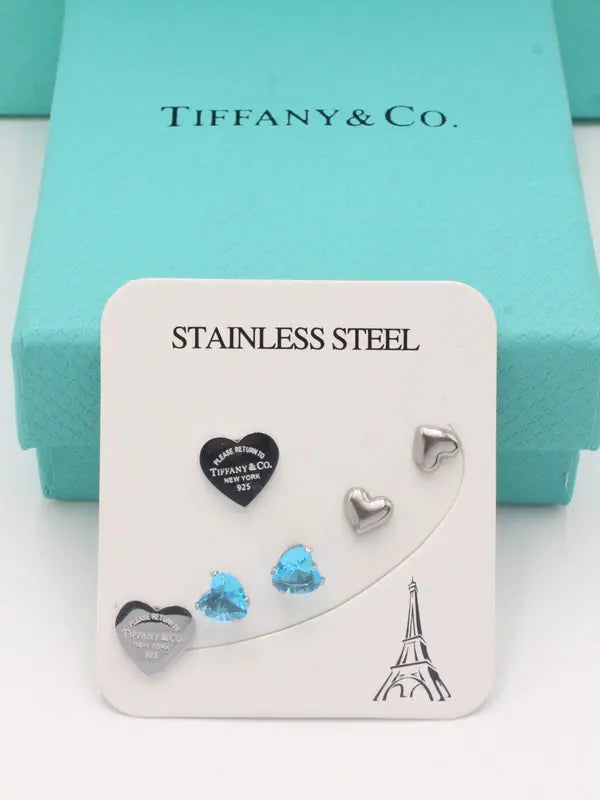 حلق تيفاني 3 ازواج حلق tiffany فضي
