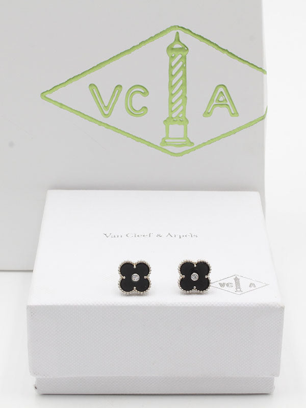 حلق فان كليف ستون لوقو حلق van cleef اسود فضي