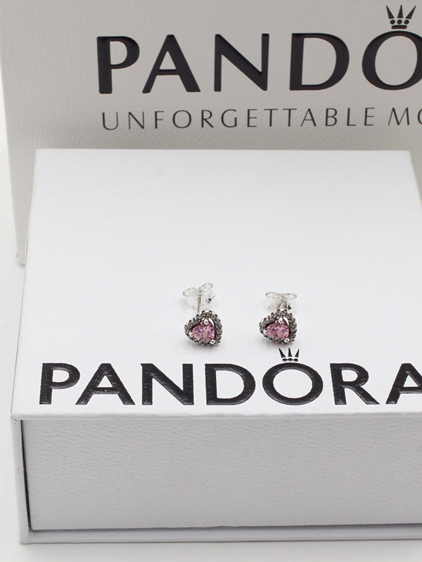 حلق باندورا هارت حلق Swarovski وردي فضي