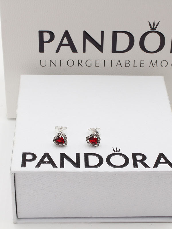 حلق باندورا هارت حلق Swarovski احمر فضي