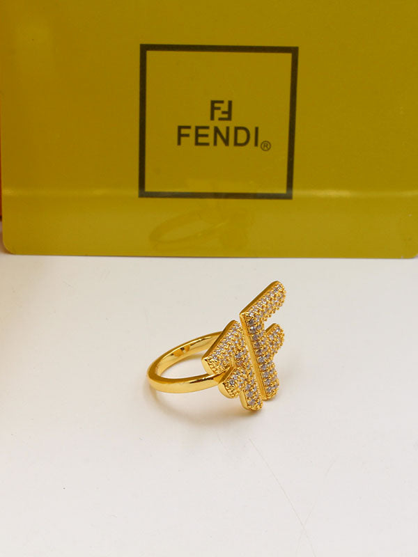 خاتم فندي شعار كبير زركون لوقو خواتم fendi ذهبي