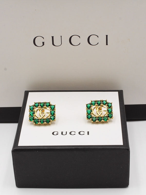 حلق قوتشي زركون مربع حلق gucci اخضر