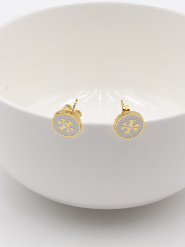 حلق توري بورش ابيض صغير حلق tory burch ذهبي