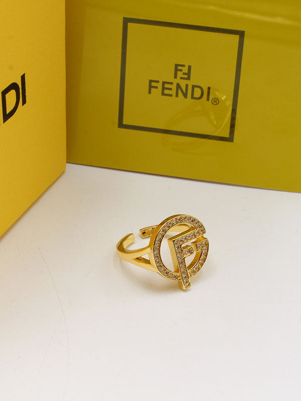 خاتم فندي راوند اديشن لوقو زركون خواتم fendi ذهبي