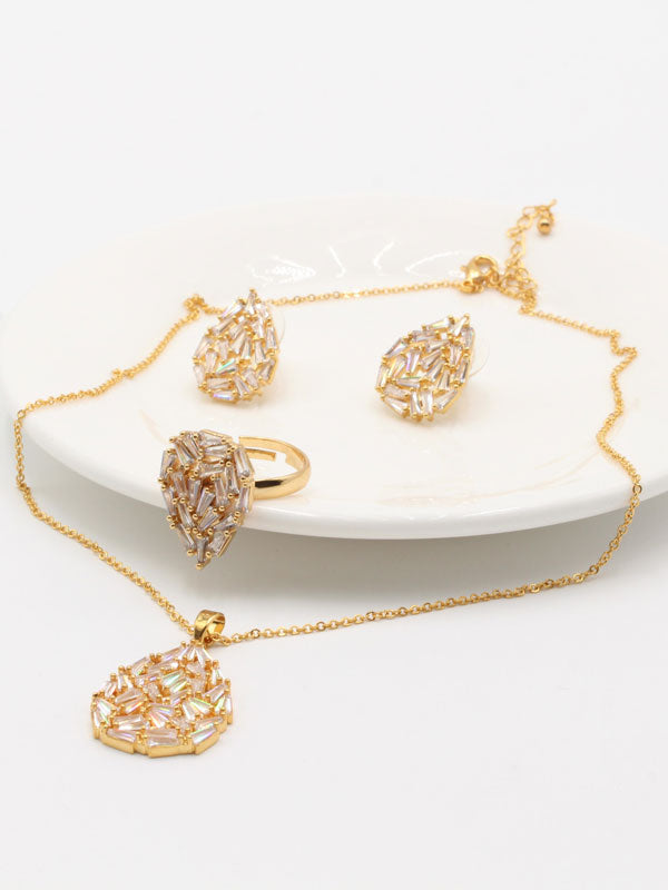 طقم زركون دمعه 3 قطع اطقم jewel ذهبي