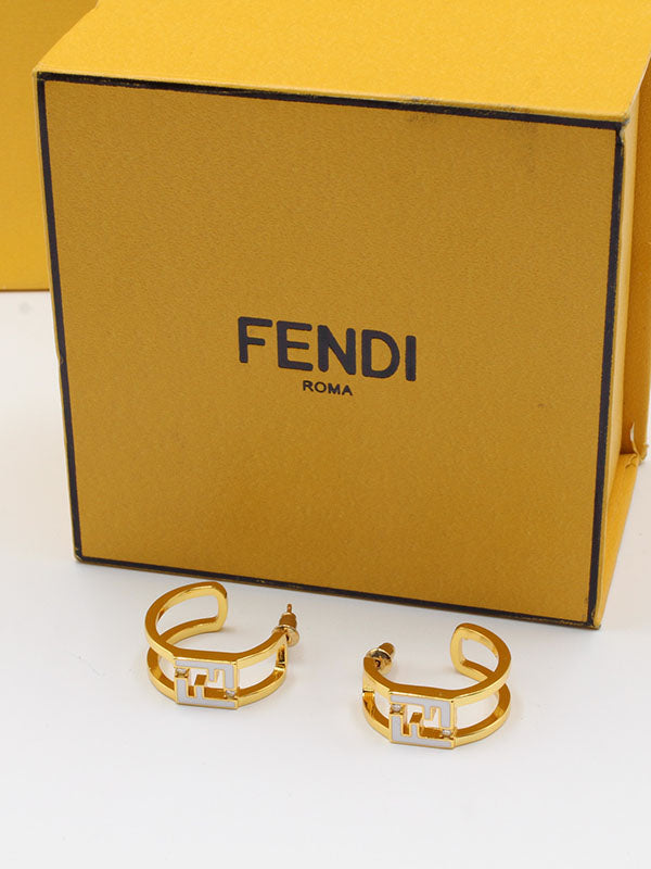 حلق فندي مدور FF حلق fendi ابيض ذهبي