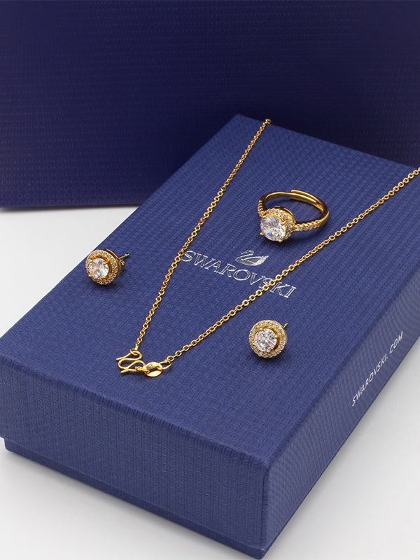 طقم سواروفسكي 3 قطع ذهبي اطقم Swarovski