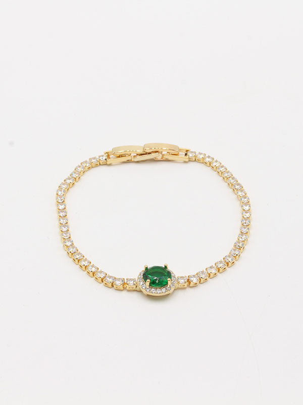 اسواره تنس مدور اسواره Swarovski ذهبي اخضر