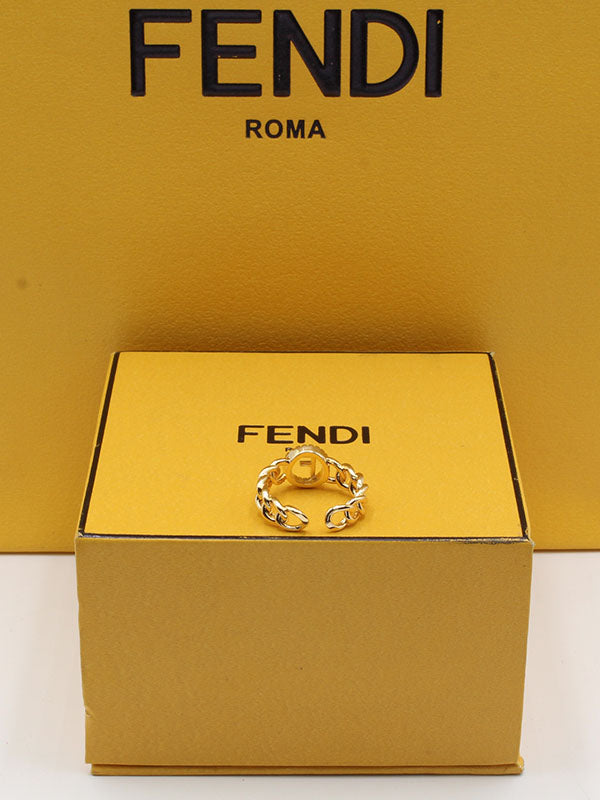 خاتم فندي ذهبي مدور زركون ناعم خواتم fendi