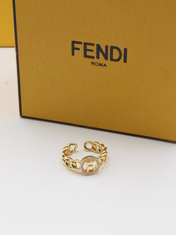 خاتم فندي ذهبي مدور زركون ناعم خواتم fendi ذهبي