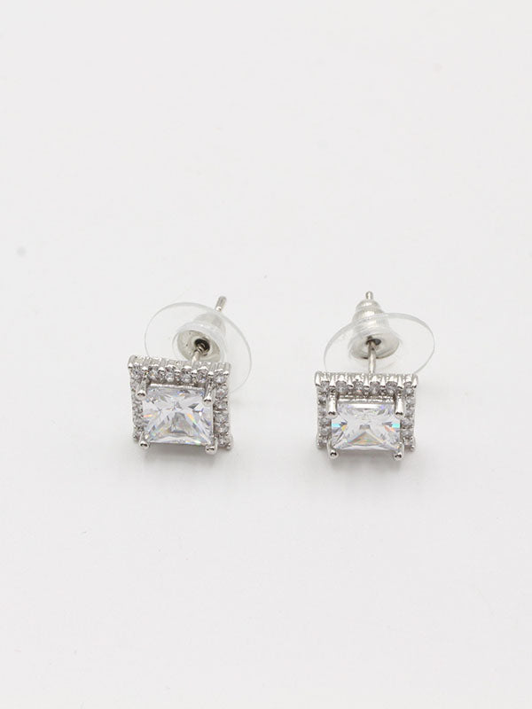 حلق مربع صغير زركون حلق jewel فضي