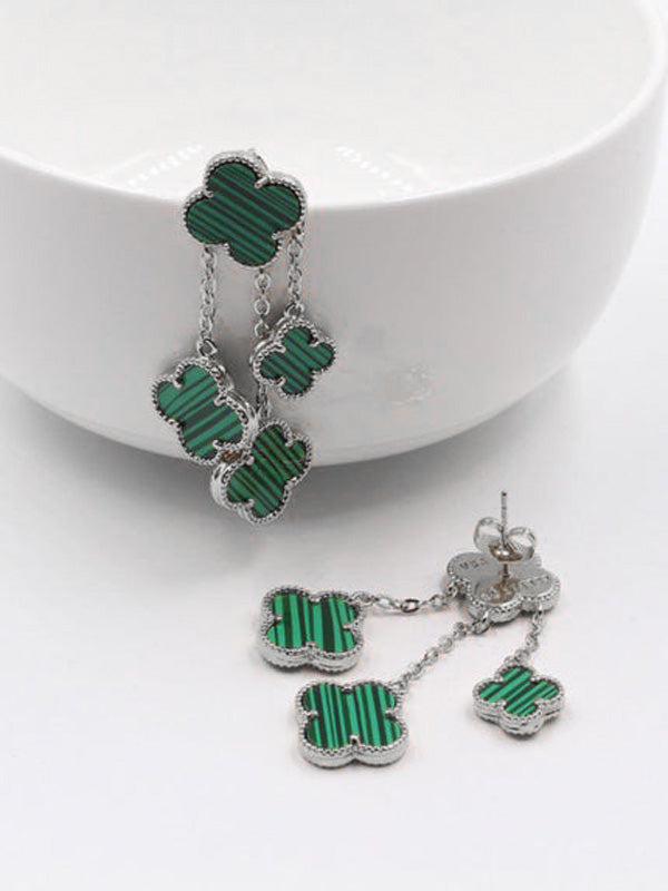 حلق فان كليف 4 ورود وسط حلق van cleef اخضر فضي