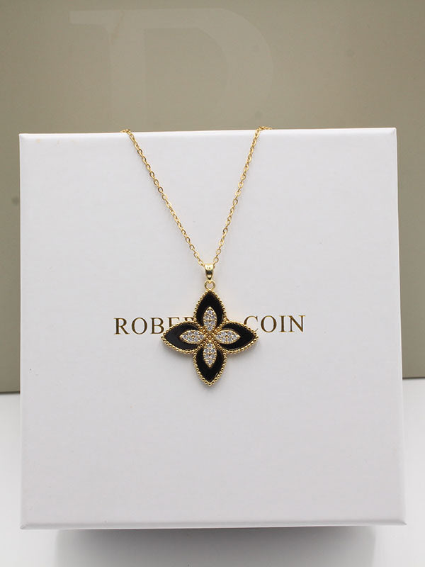 سلسال روبرت كوين زركون كبير سلسال roberto coin اسود ذهبي