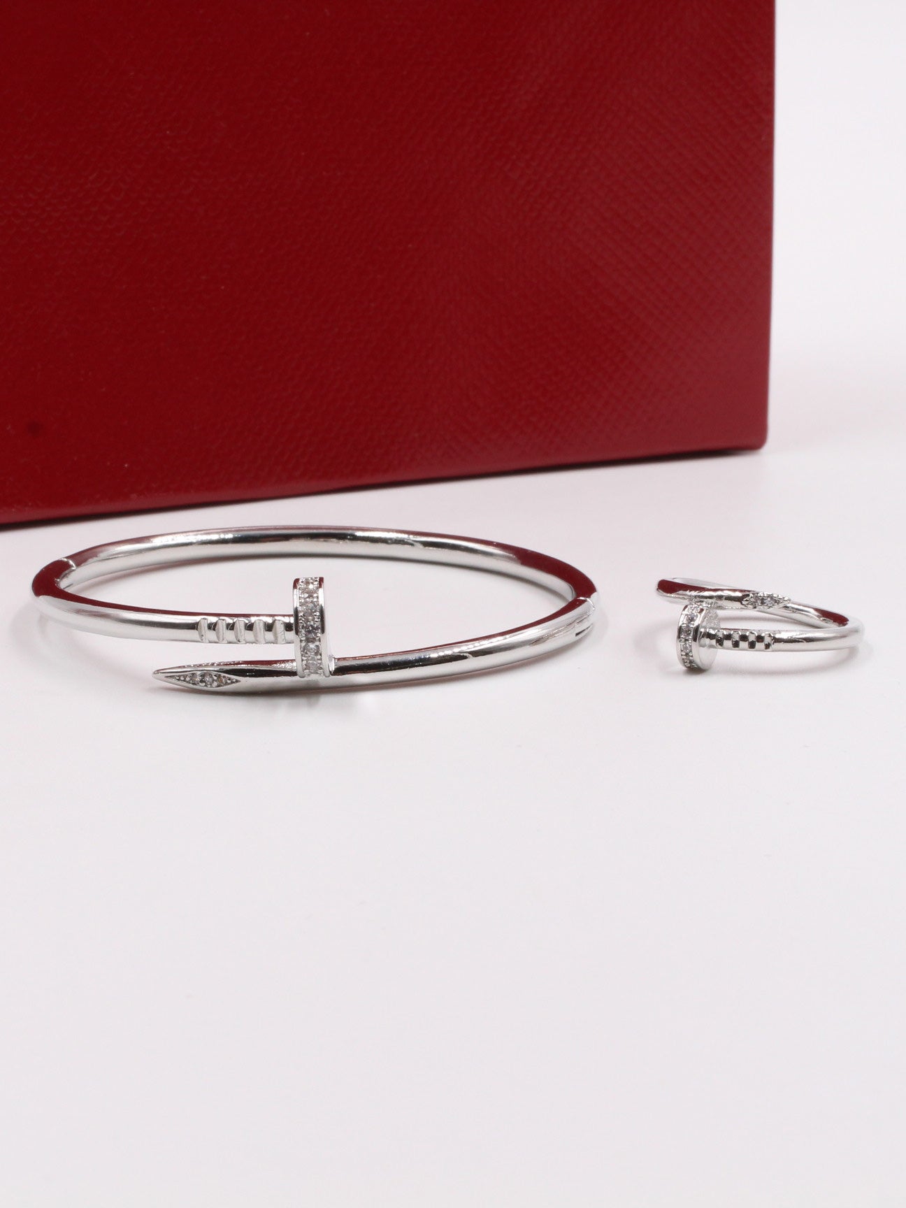 اسوارة كارتير مسمار زركون مع خاتم بناتي اسواره CARTIER فضي 5