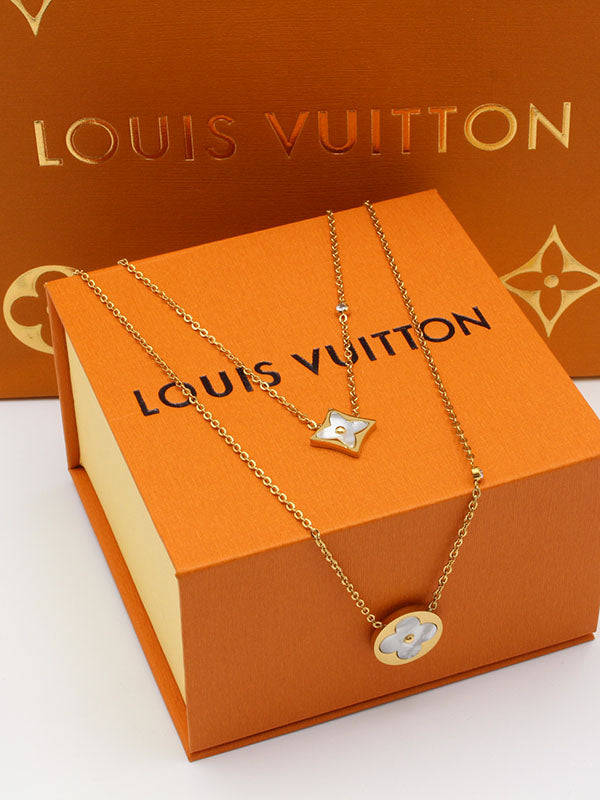 سلسال لويس فيتون طبقتين سلسال louis vuitton ذهبي