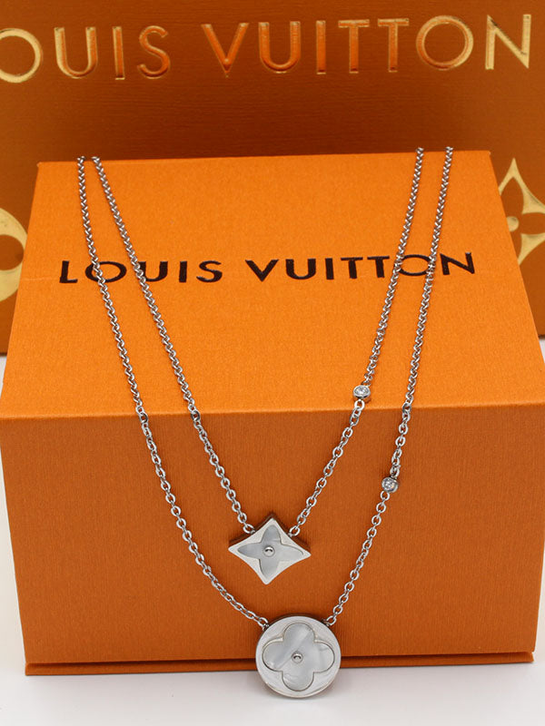 سلسال لويس فيتون طبقتين سلسال louis vuitton فضي