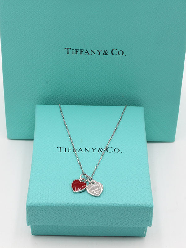 سلسال تيفاني قلبين سلسال tiffany احمر فضي