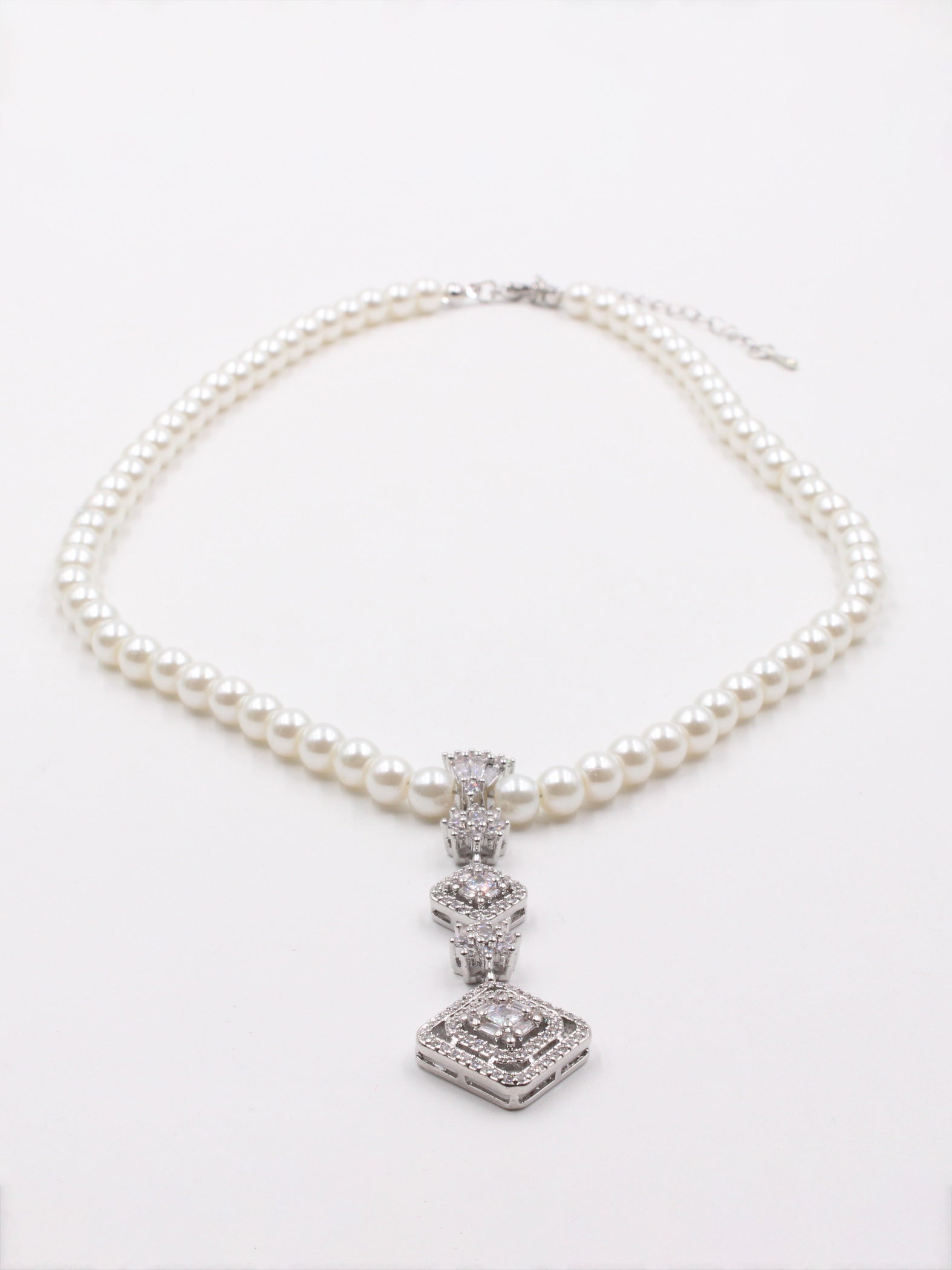 عقد لولو زركون مربع سلسال jewel فضي